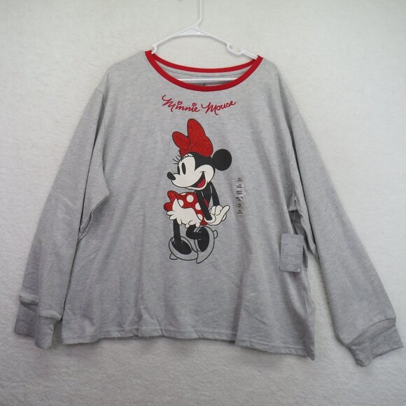 Disney Minnie Mouse T Shirt Womens Size XXL Long Sleeve Gray Red New - Picture 1 of 9